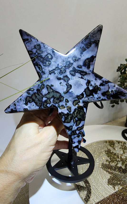 Large Indigo Gabro Star with Stand