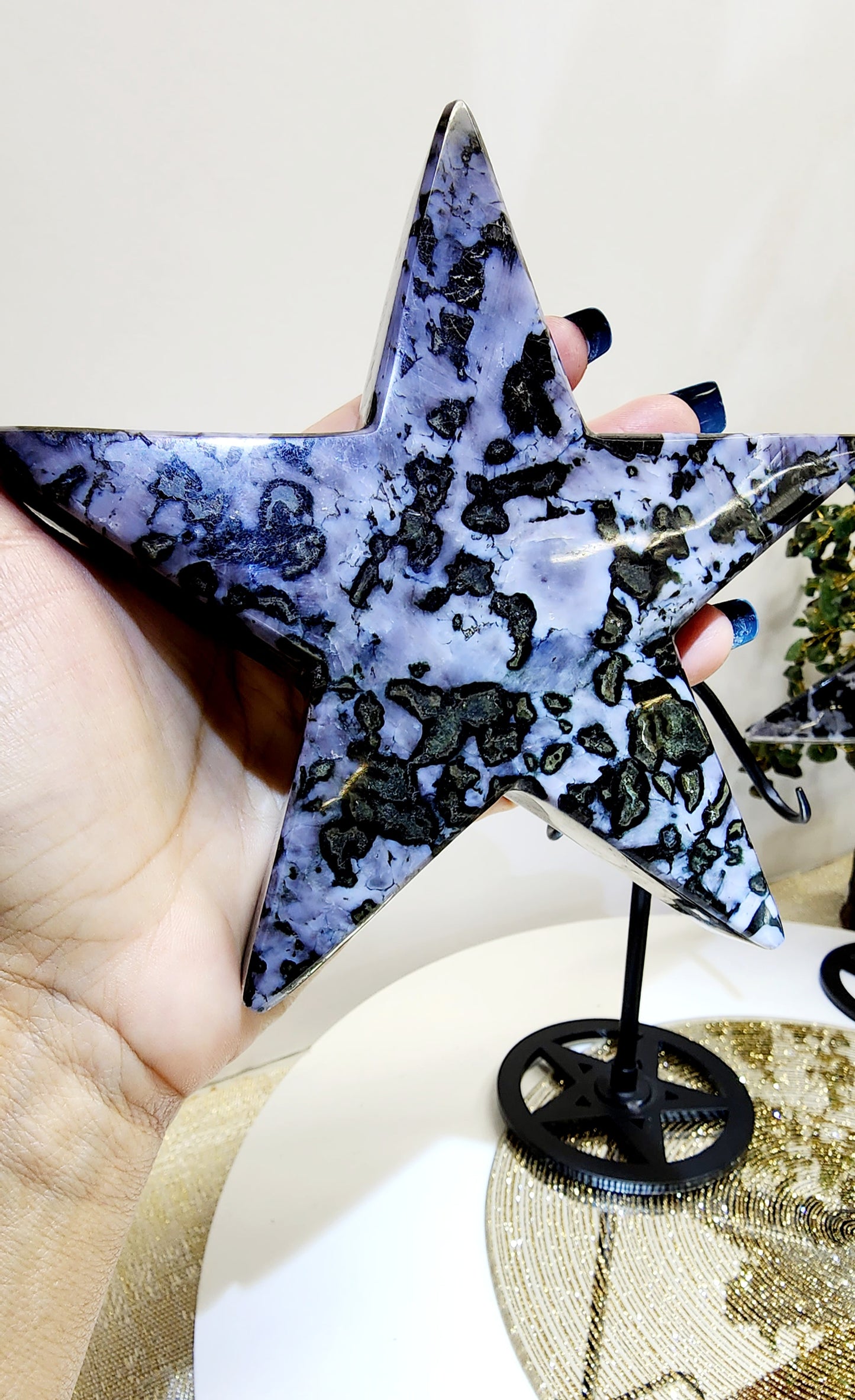 Large Indigo Gabro Star with Stand