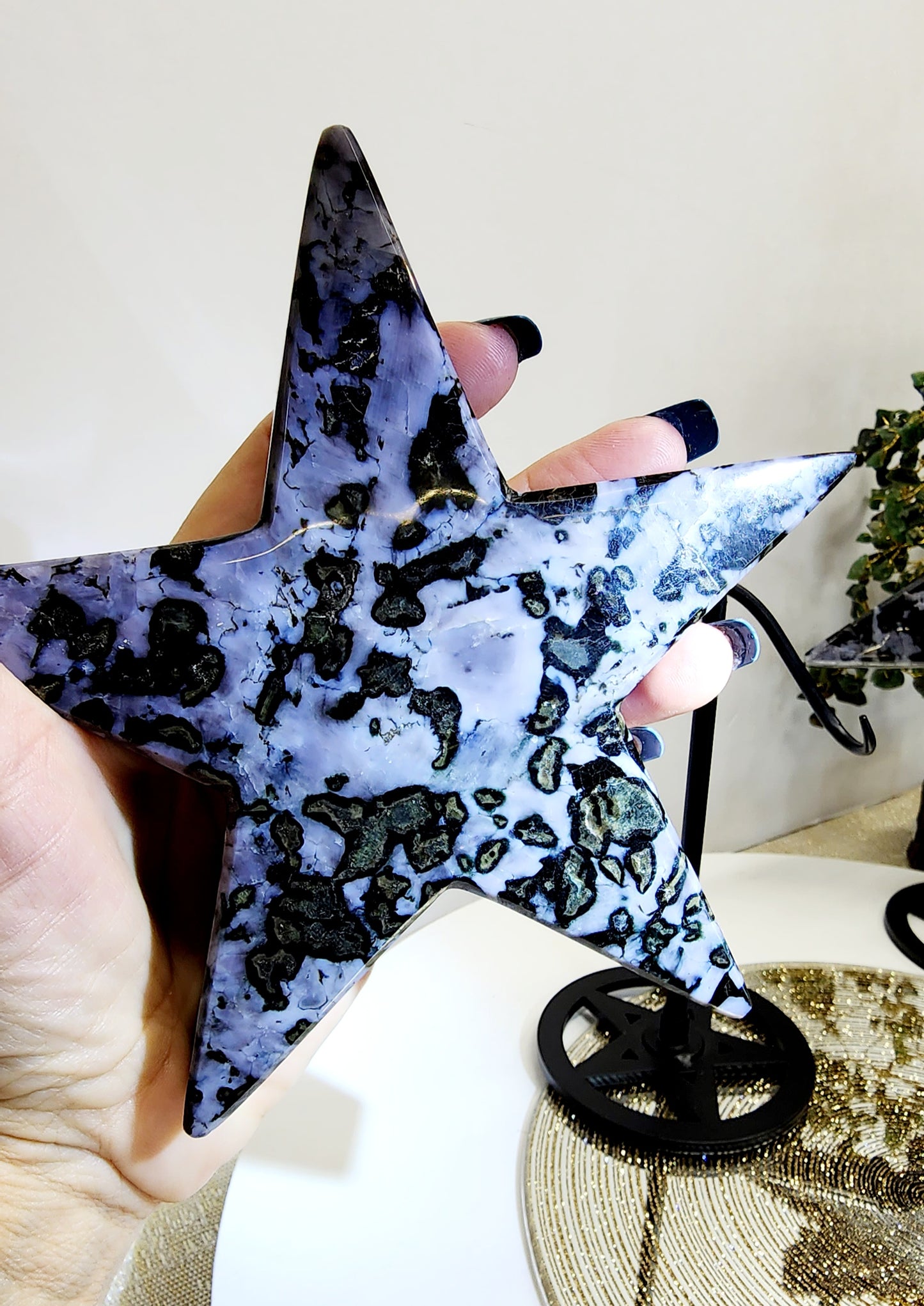Large Indigo Gabro Star with Stand