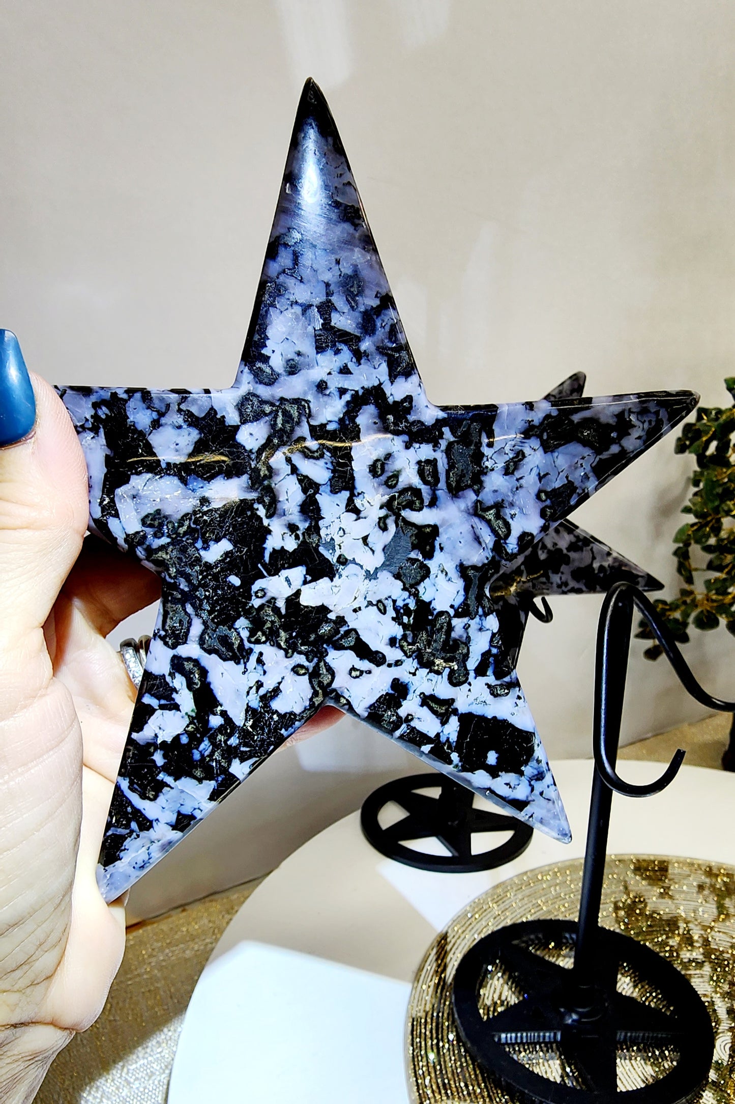 Large Indigo Gabro Star on Stand with Free Shipping