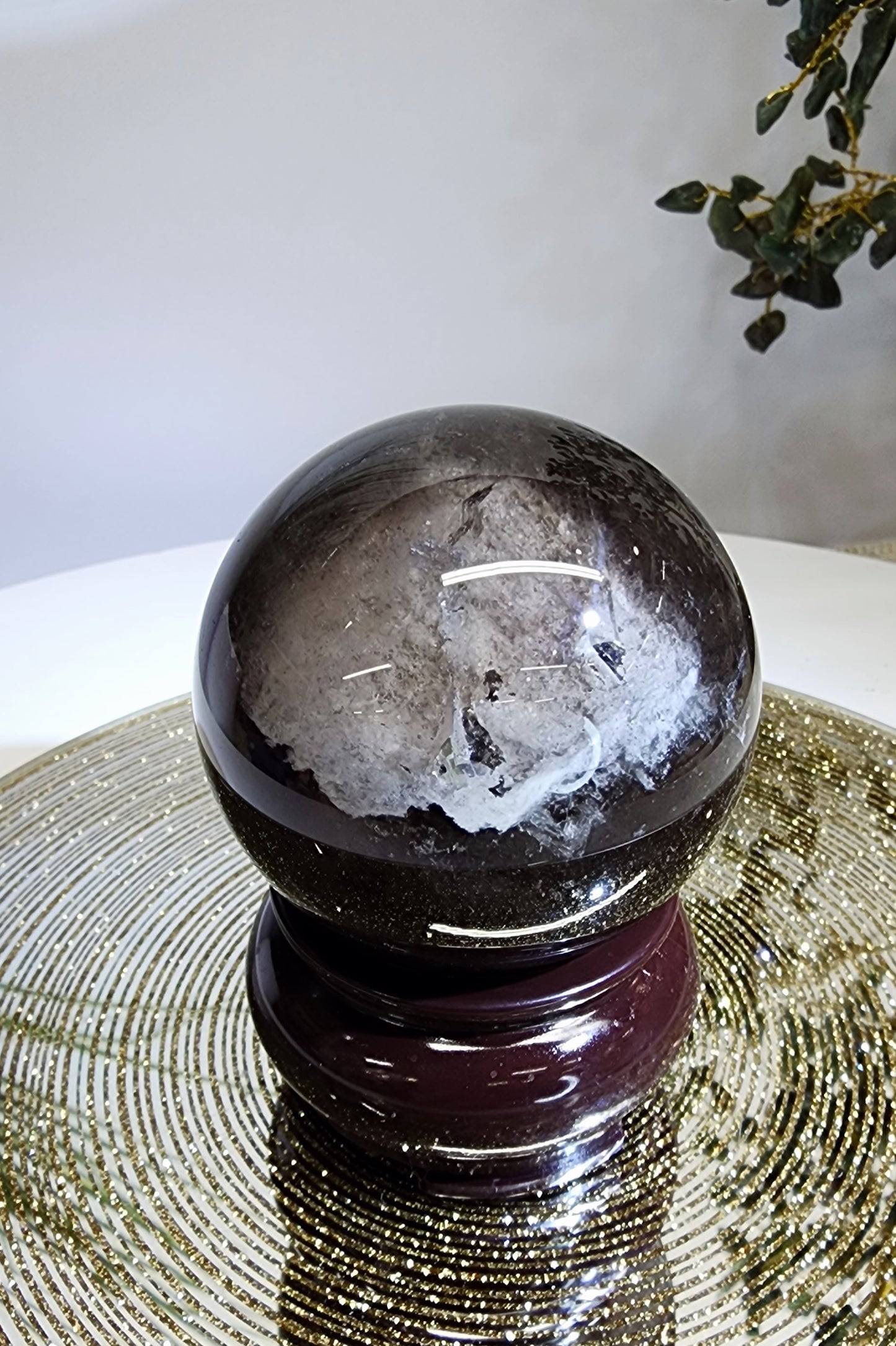 Smoky Quartz Sphere With Crystal growth and Garden with Free Shipping