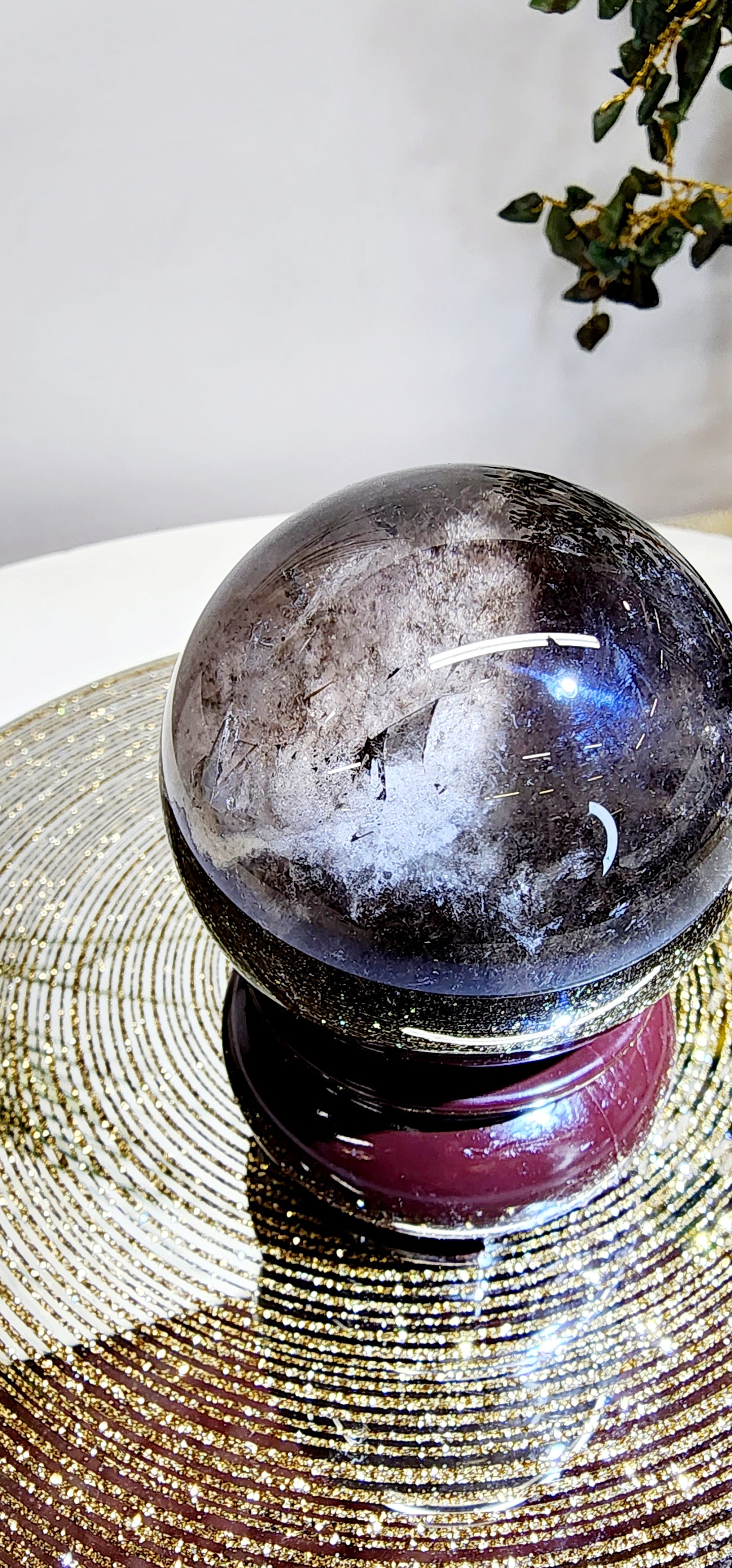 Smoky Quartz Sphere With Crystal growth and Garden with Free Shipping