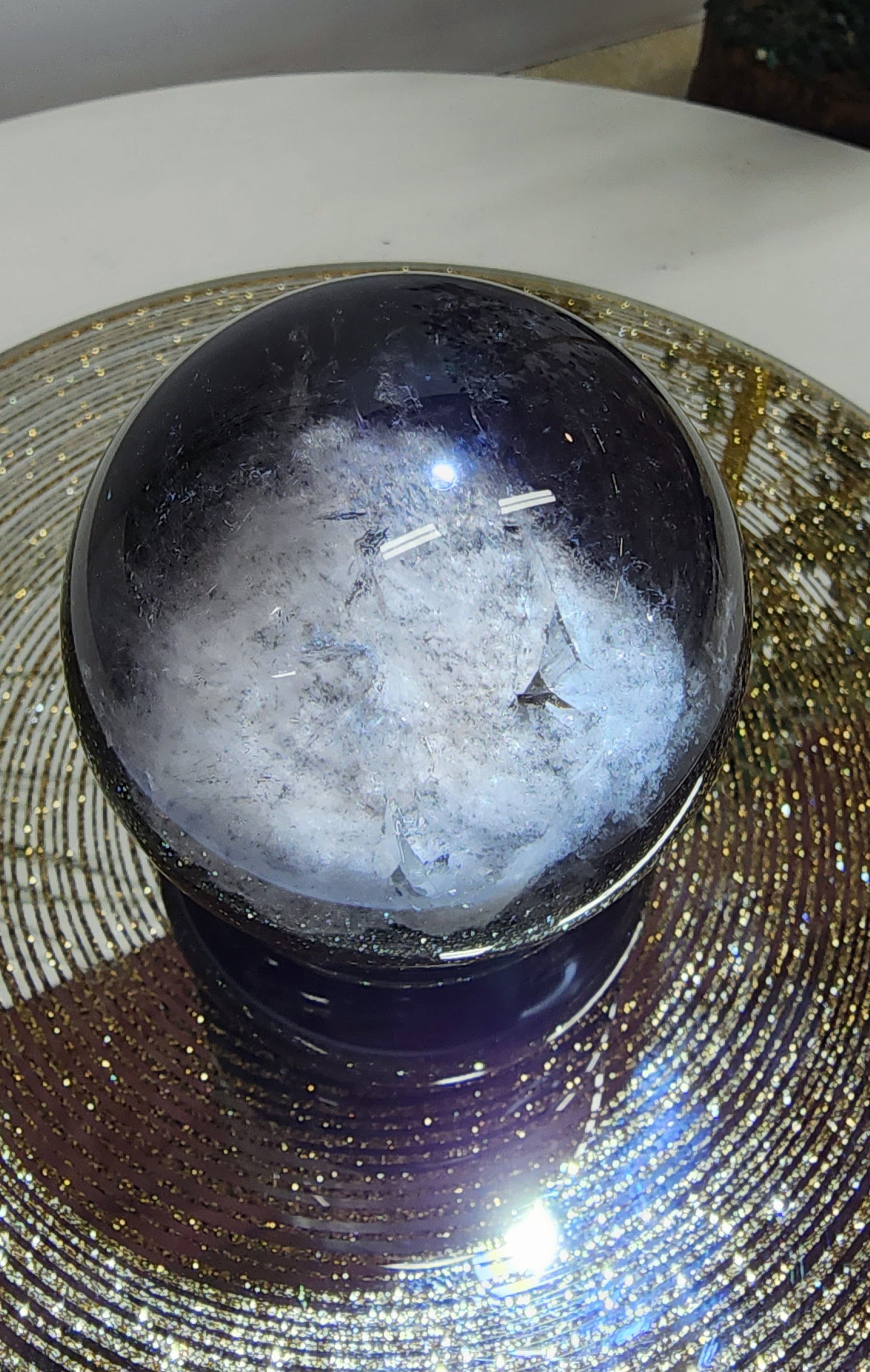 Smoky Quartz Sphere With Crystal growth and Garden with Free Shipping