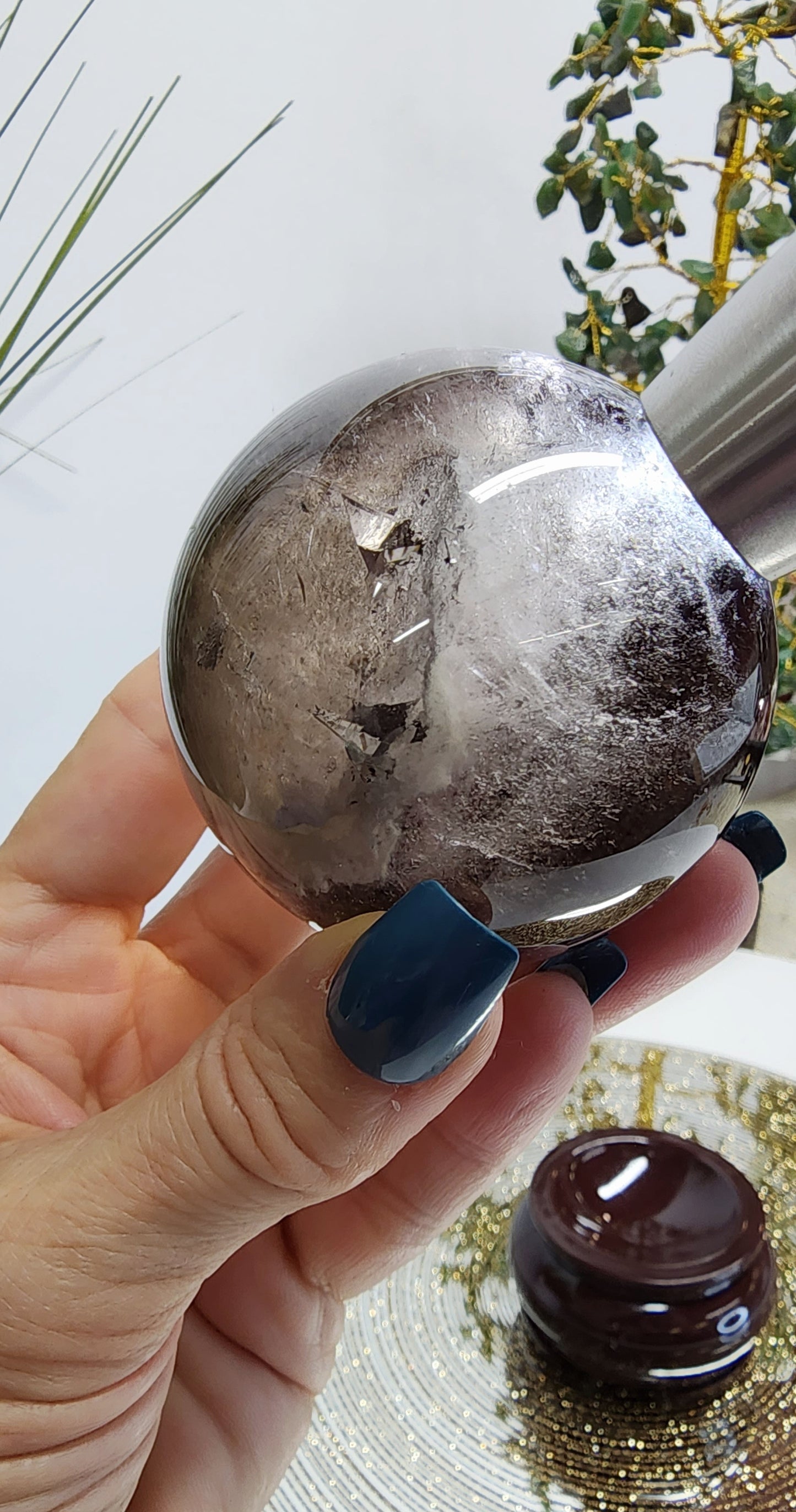 Smoky Quartz Sphere With Crystal growth and Garden with Free Shipping