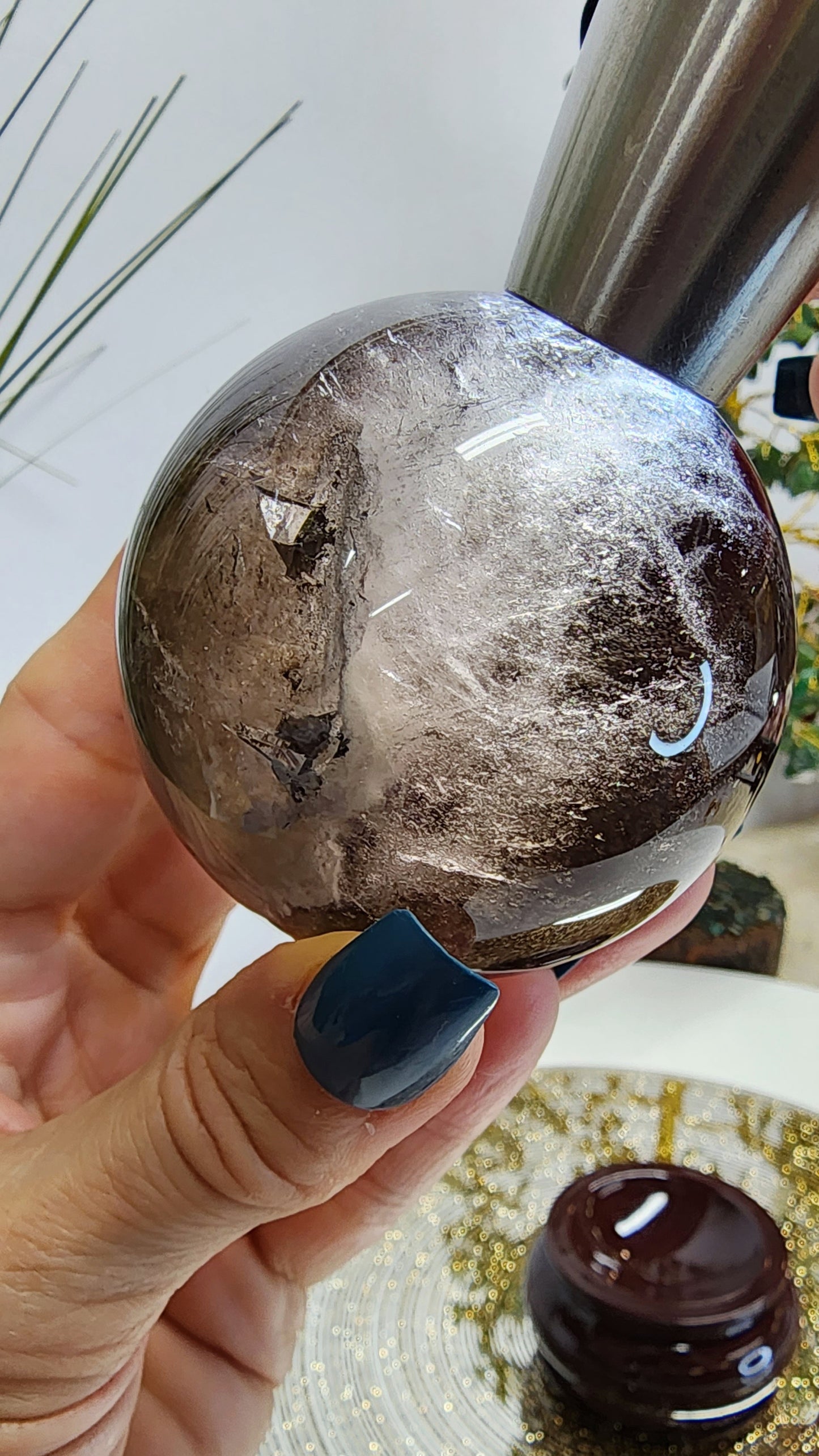 Smoky Quartz Sphere With Crystal growth and Garden with Free Shipping