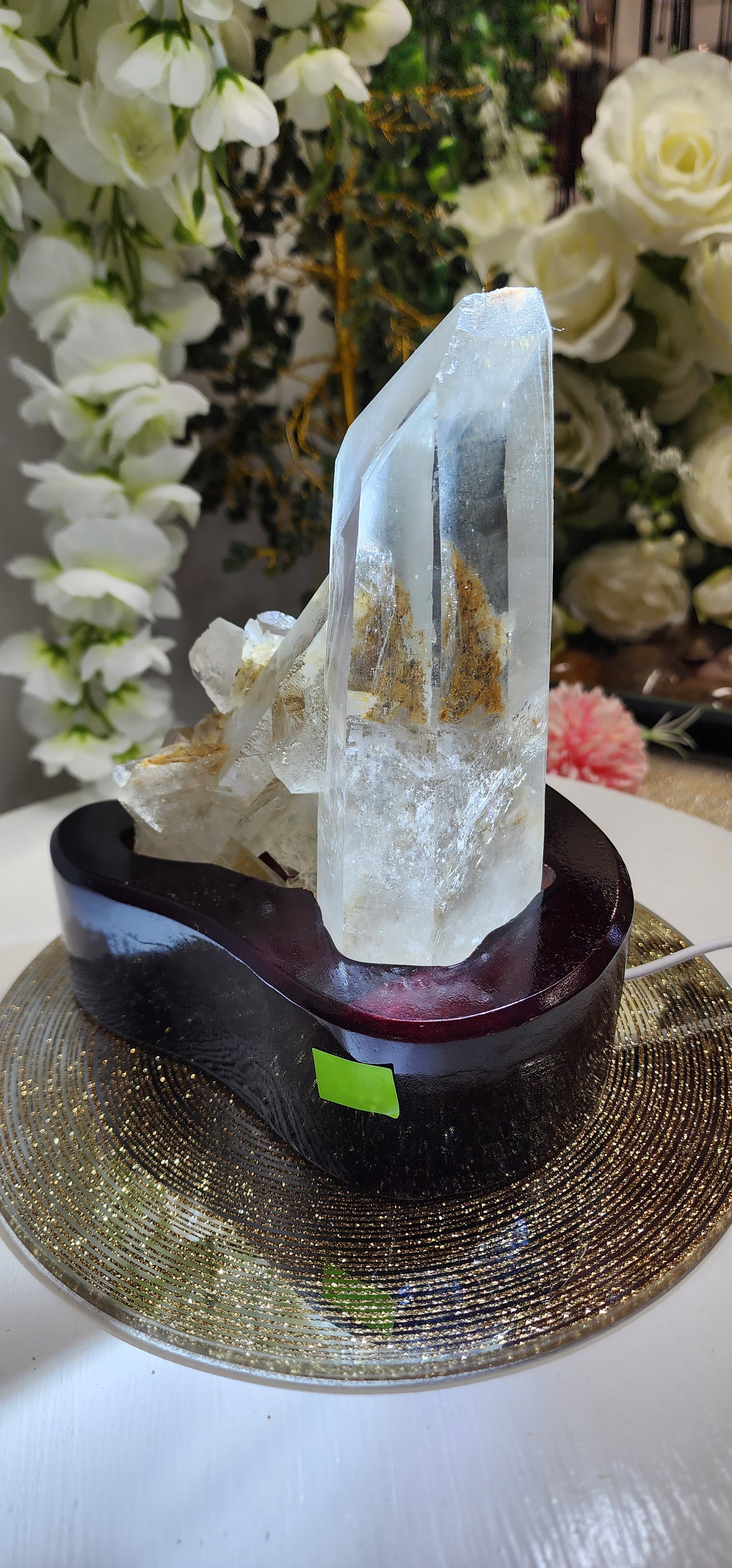 Quartz Cluster/ Specimen With Marcasite and Custome wood light base over 2.5lbs qualifies for free shipping