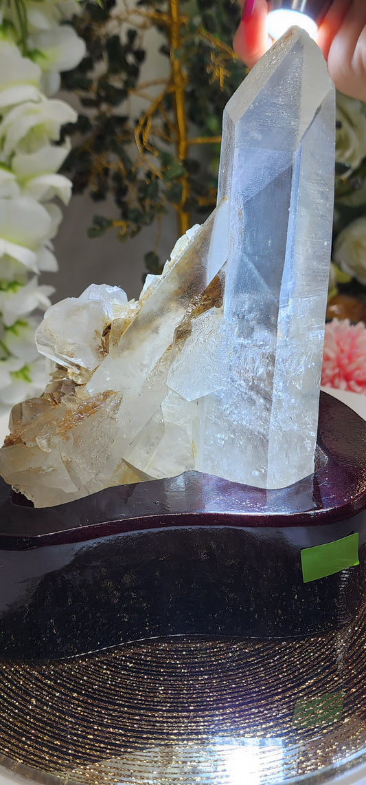 Quartz Cluster/ Specimen With Marcasite and Custome wood light base over 2.5lbs qualifies for free shipping