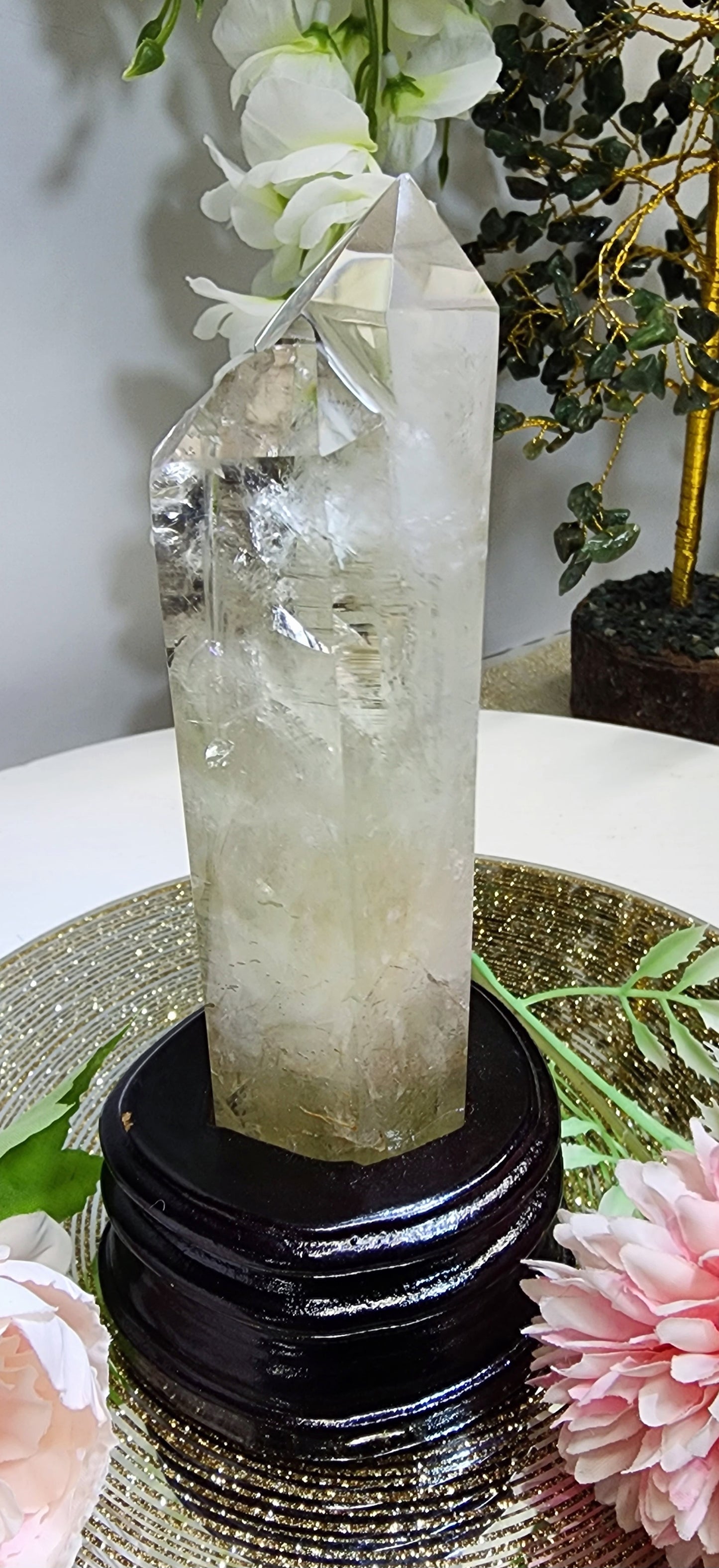 Double Point Citrine on Custom Wood base