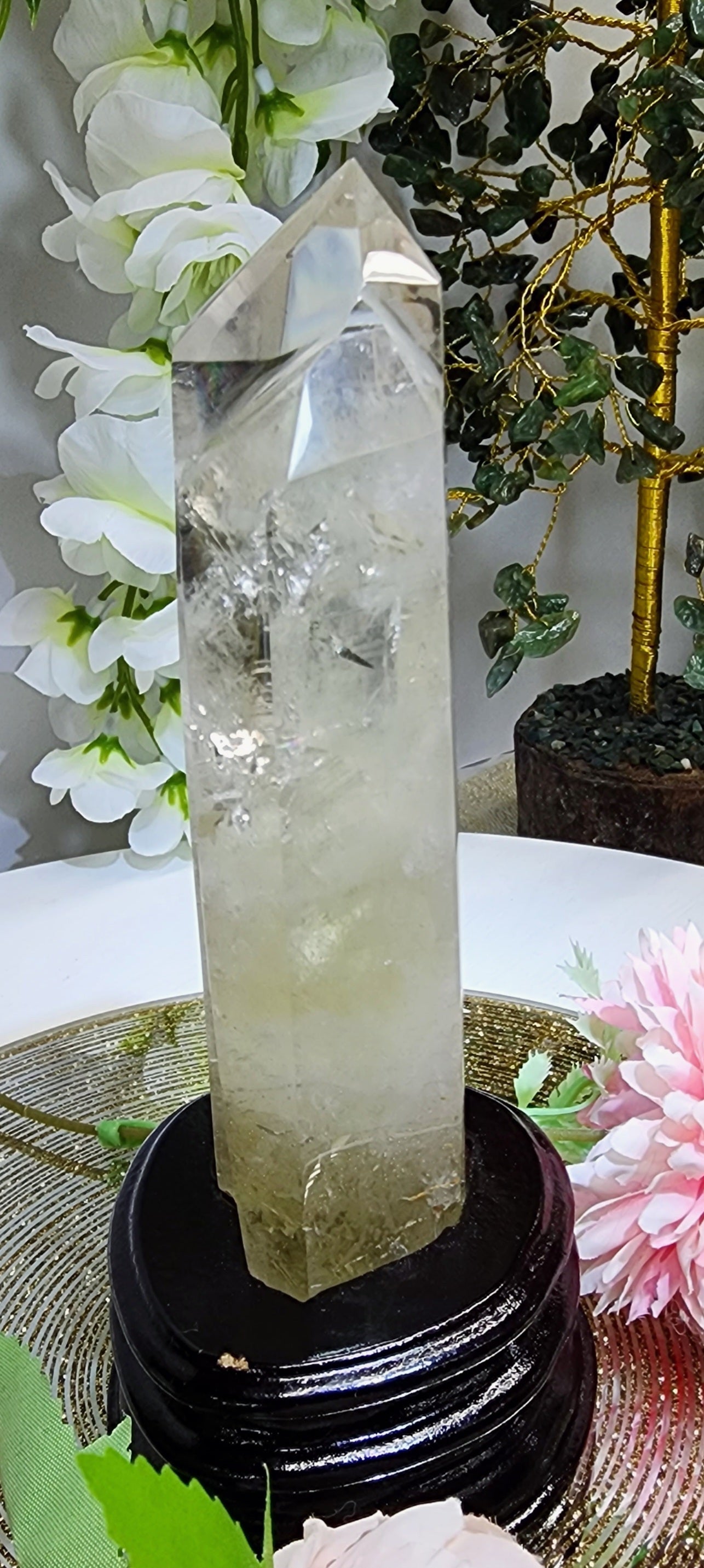 Double Point Citrine on Custom Wood base