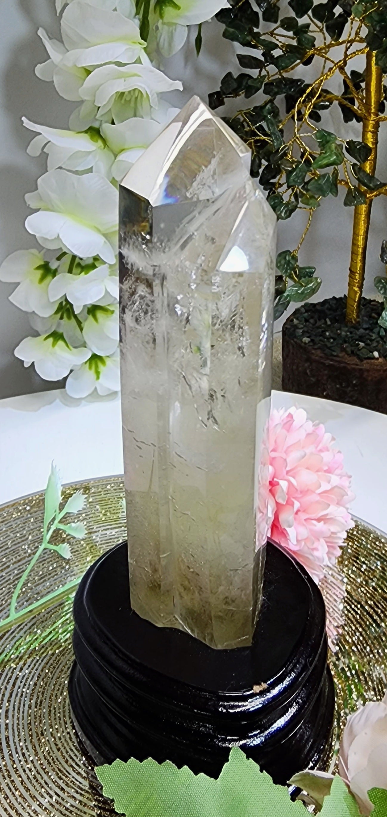 Double Point Citrine on Custom Wood base
