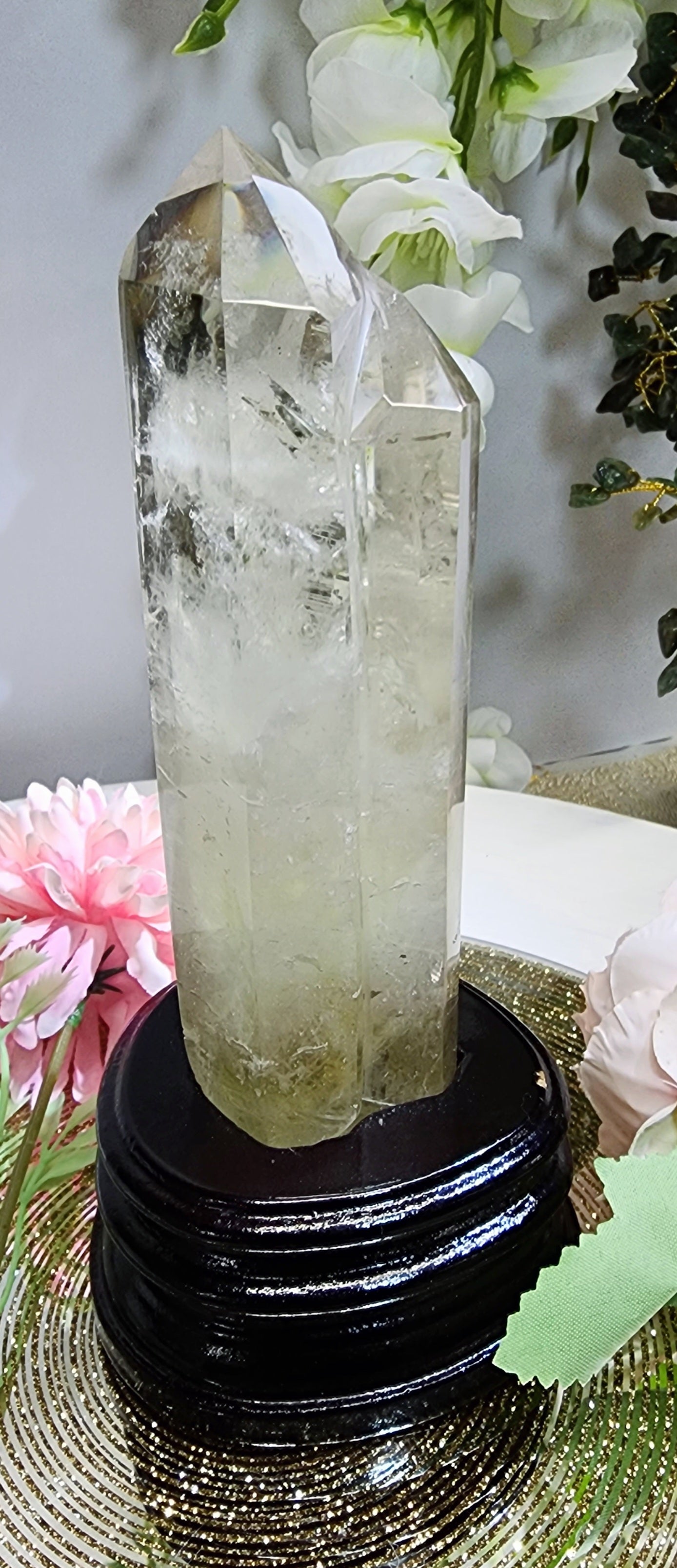 Double Point Citrine on Custom Wood base