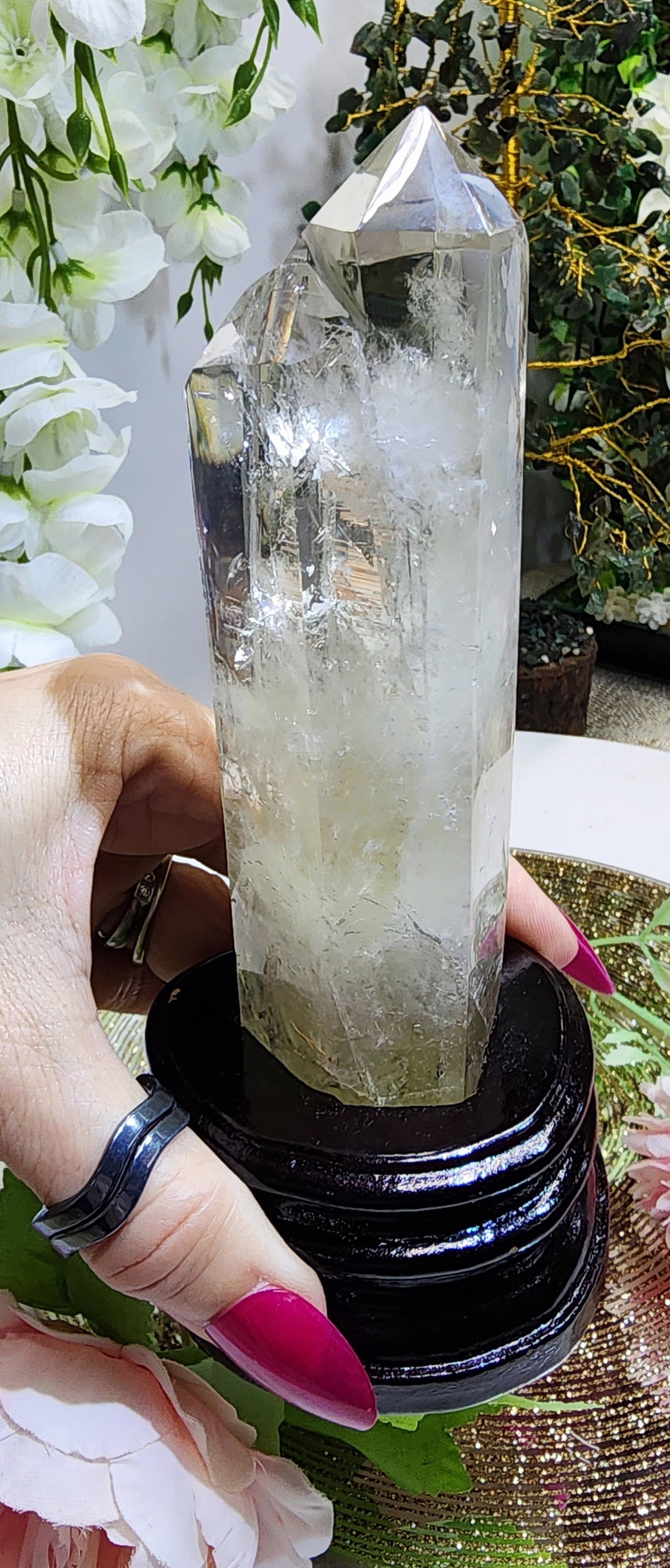 Double Point Citrine on Custom Wood base