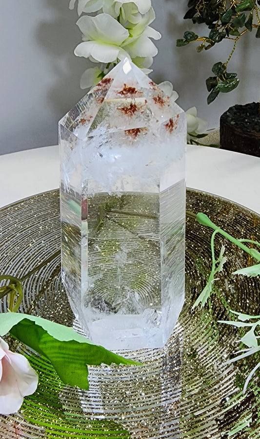 Clear Quartz Chunky Tower w/white Phantom and Hematoid inclusions from Brazil