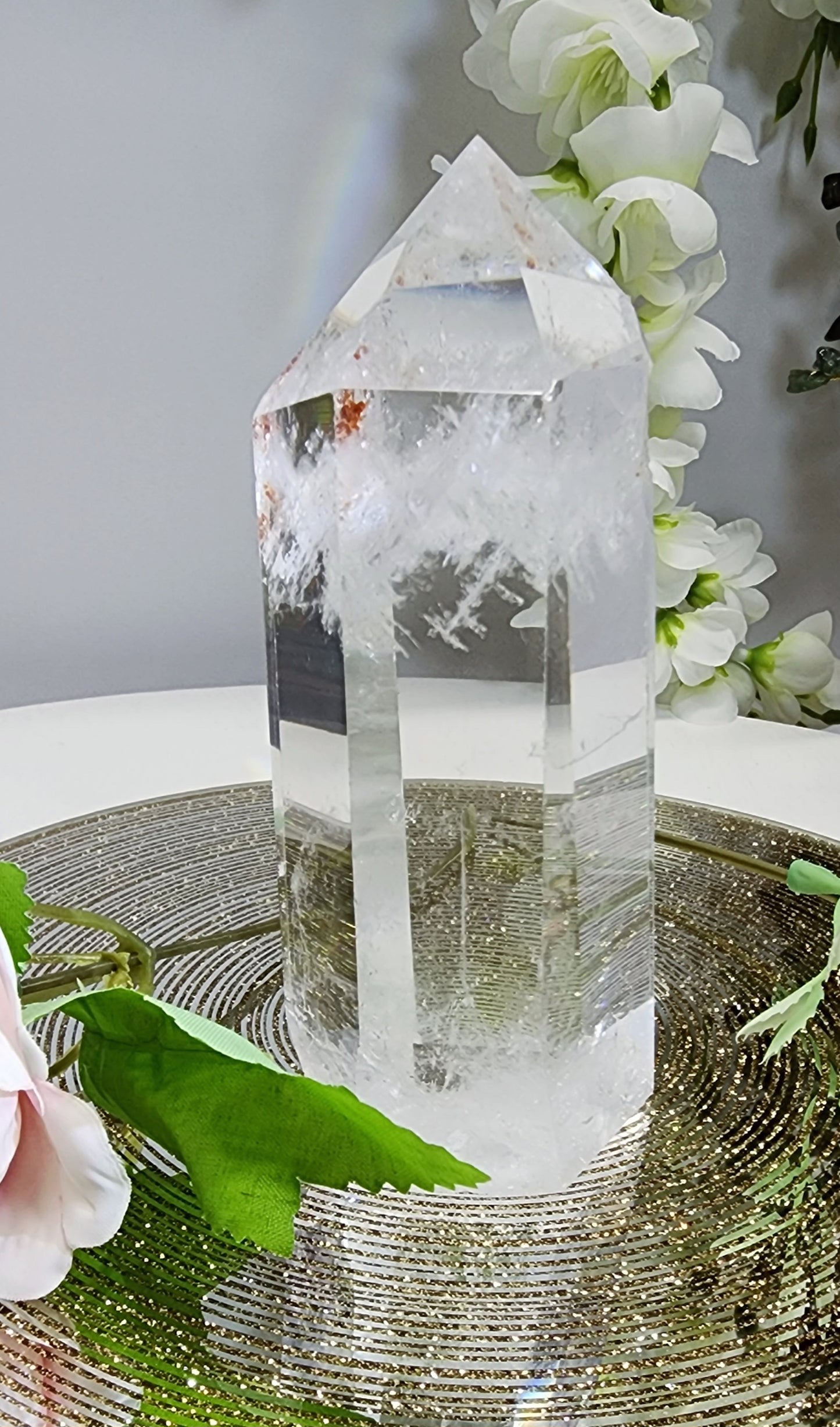 Clear Quartz Chunky Tower w/white Phantom and Hematoid inclusions from Brazil