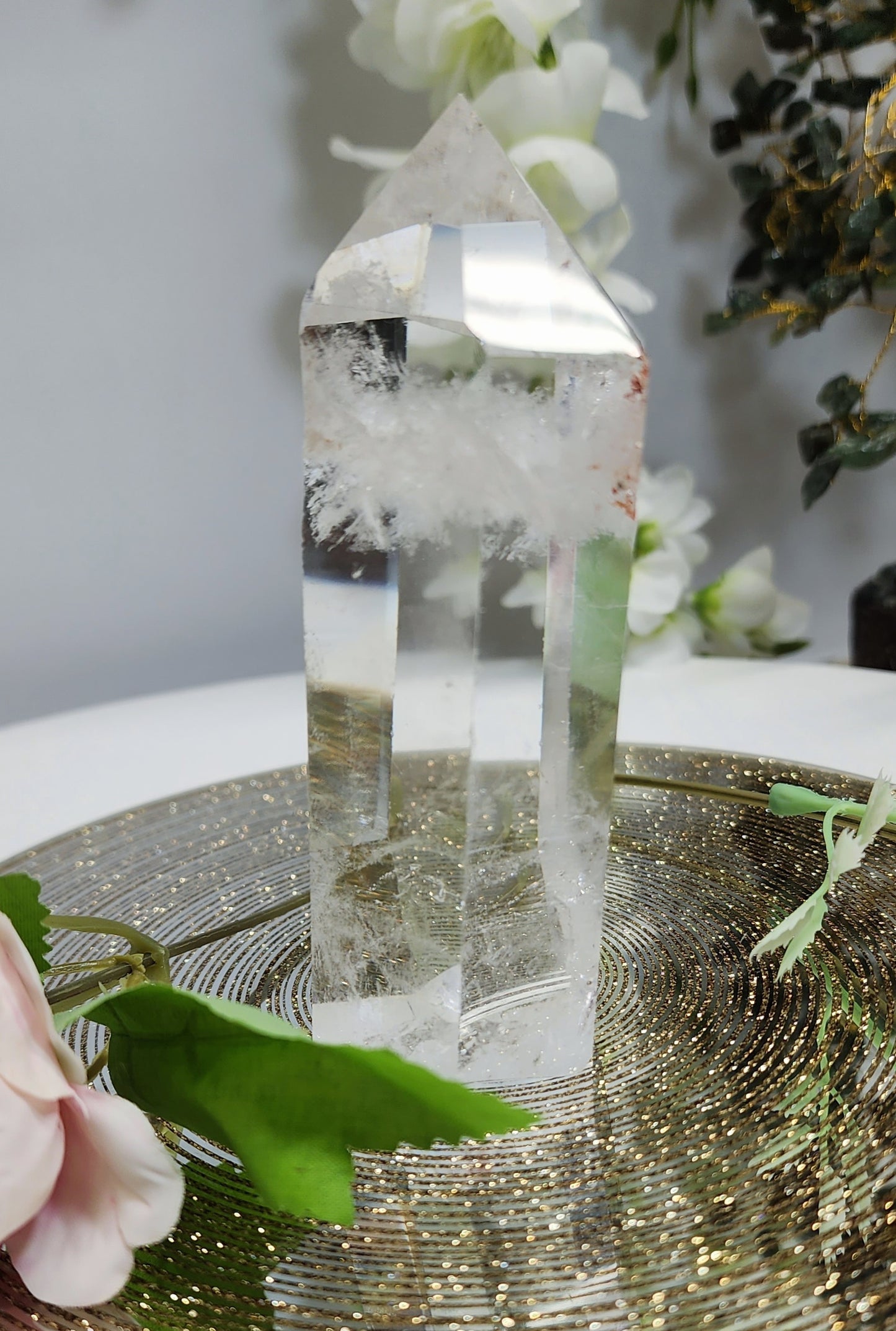 Clear Quartz Chunky Tower w/white Phantom and Hematoid inclusions from Brazil