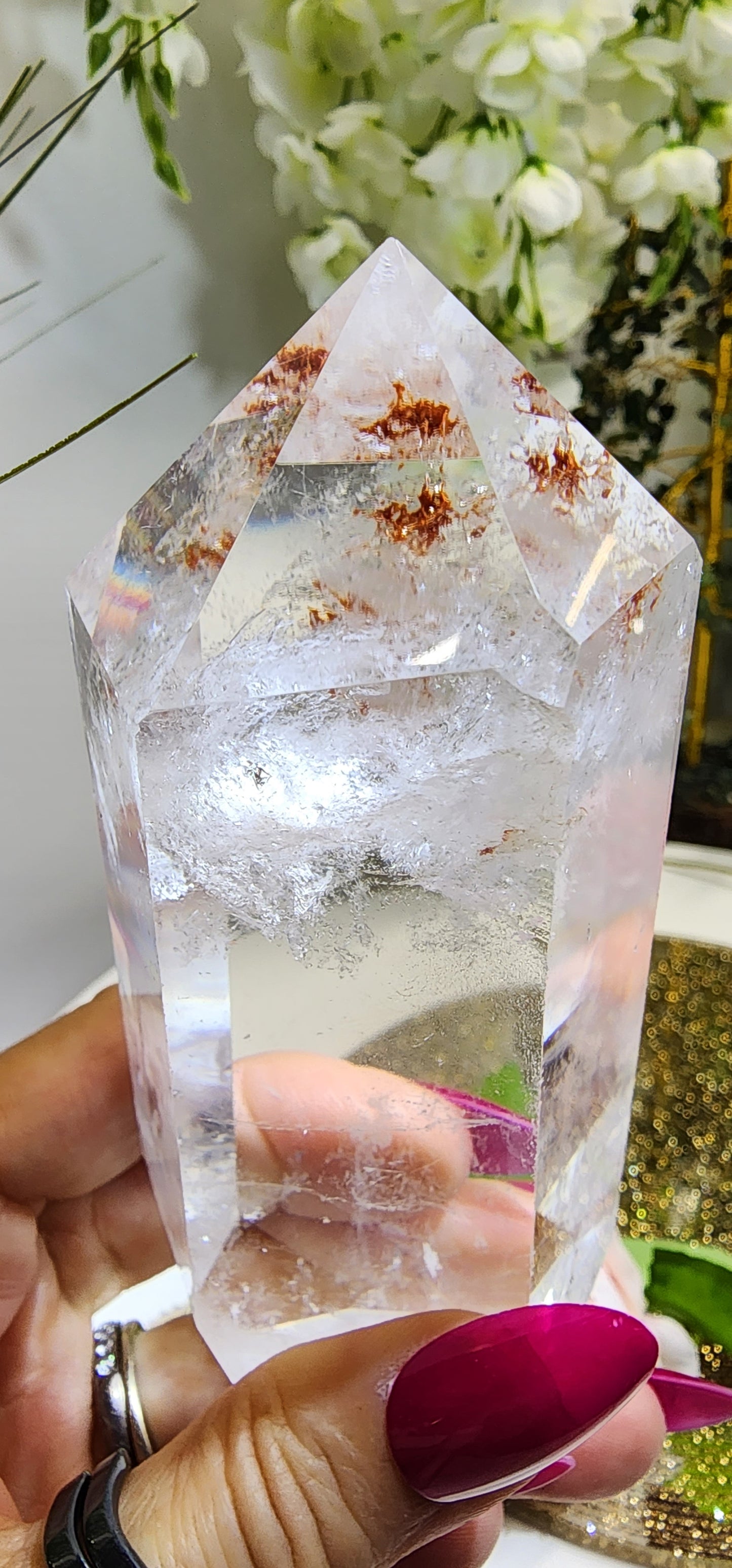 Clear Quartz Chunky Tower w/white Phantom and Hematoid inclusions from Brazil