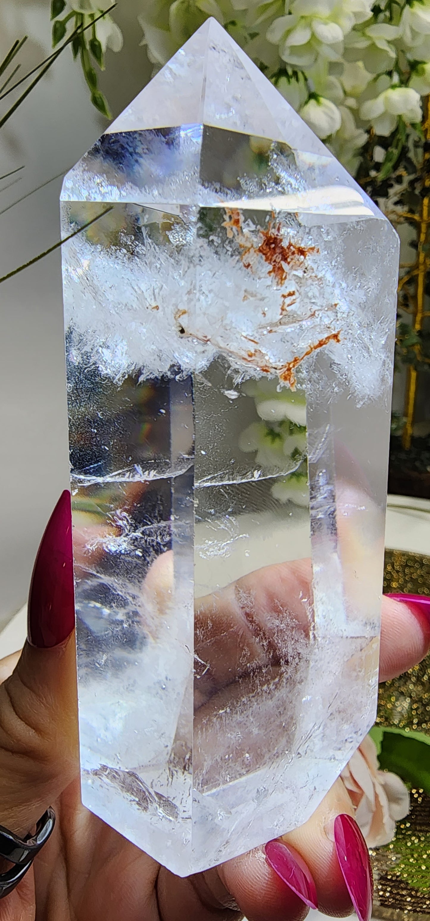 Clear Quartz Chunky Tower w/white Phantom and Hematoid inclusions from Brazil