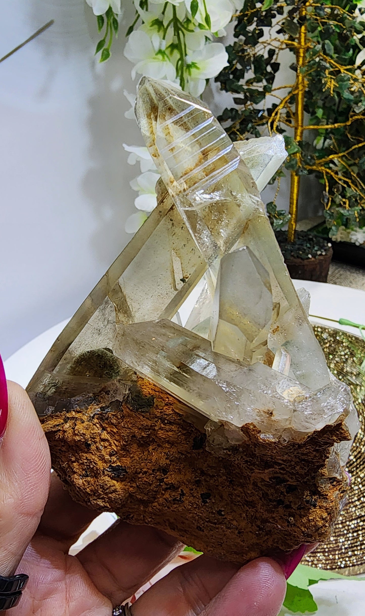 Green Phantom Quartz Cluster from Madagascar