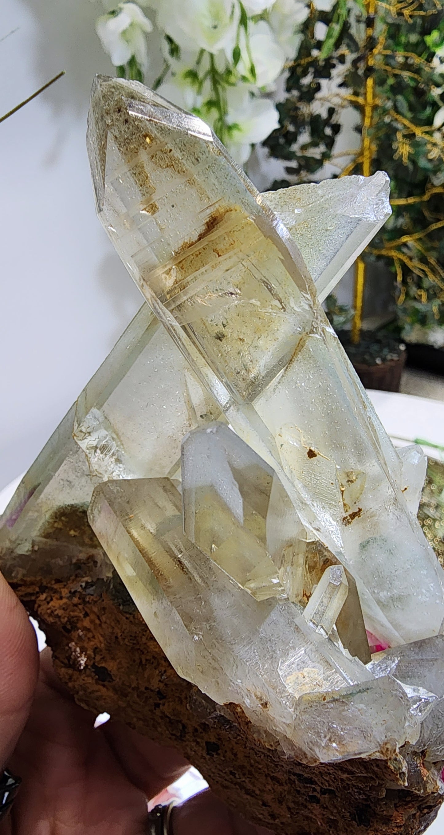 Green Phantom Quartz Cluster from Madagascar