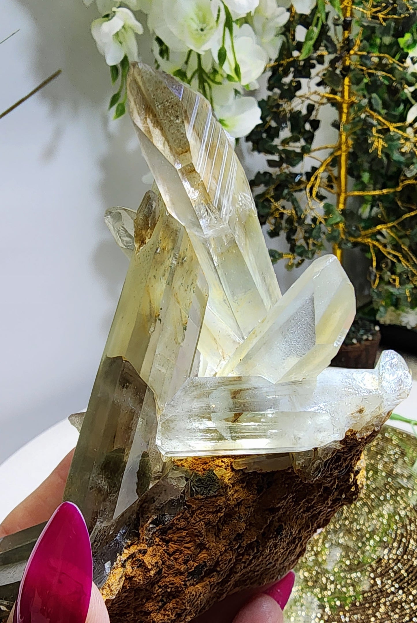 Green Phantom Quartz Cluster from Madagascar