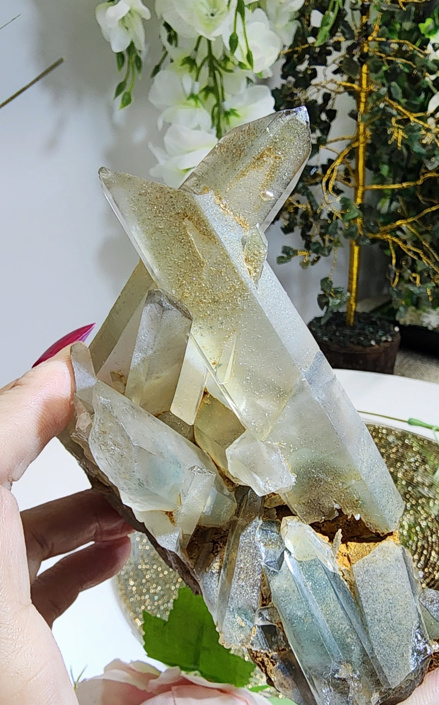 Green Phantom Quartz Cluster from Madagascar