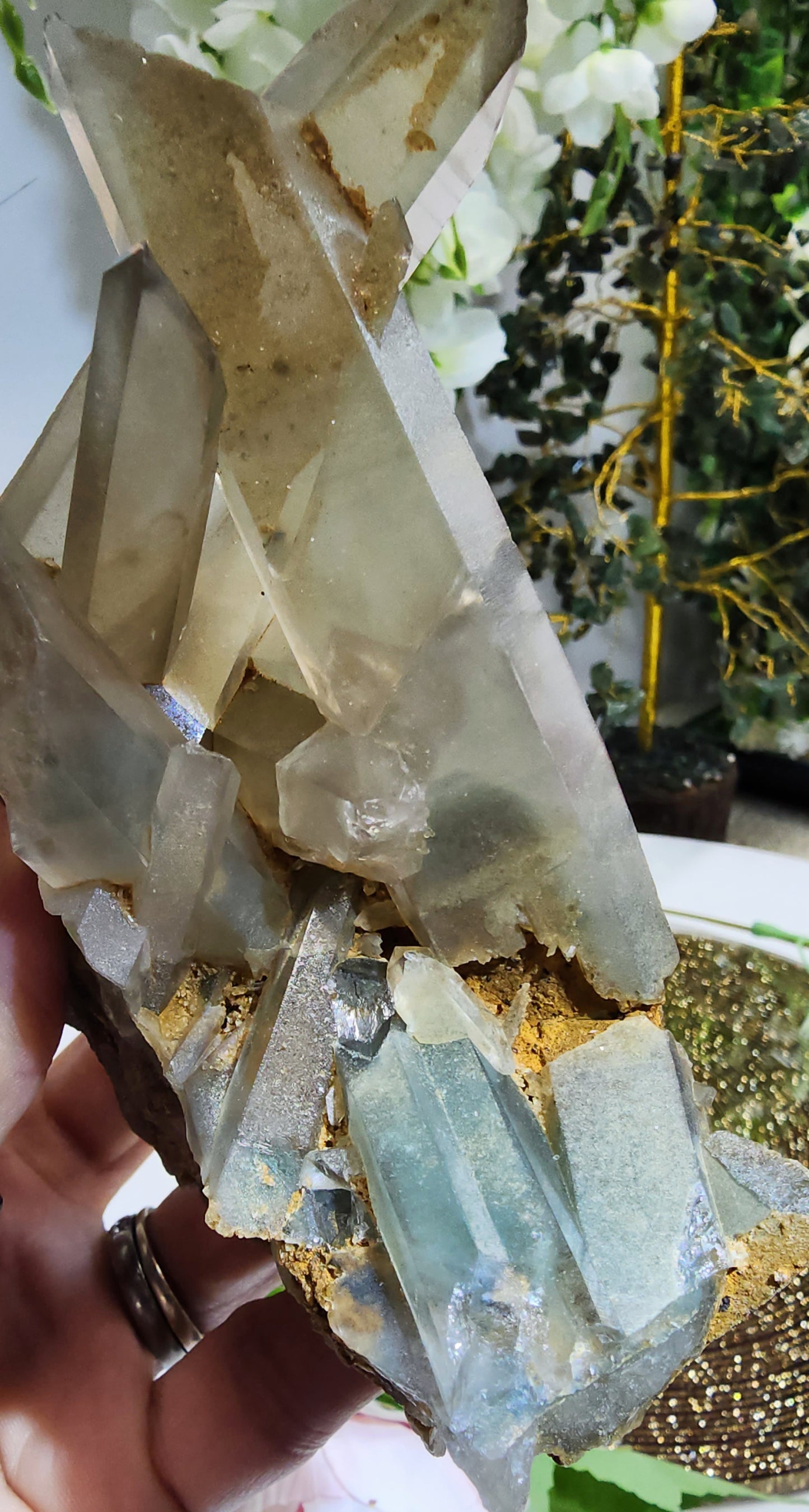 Green Phantom Quartz Cluster from Madagascar