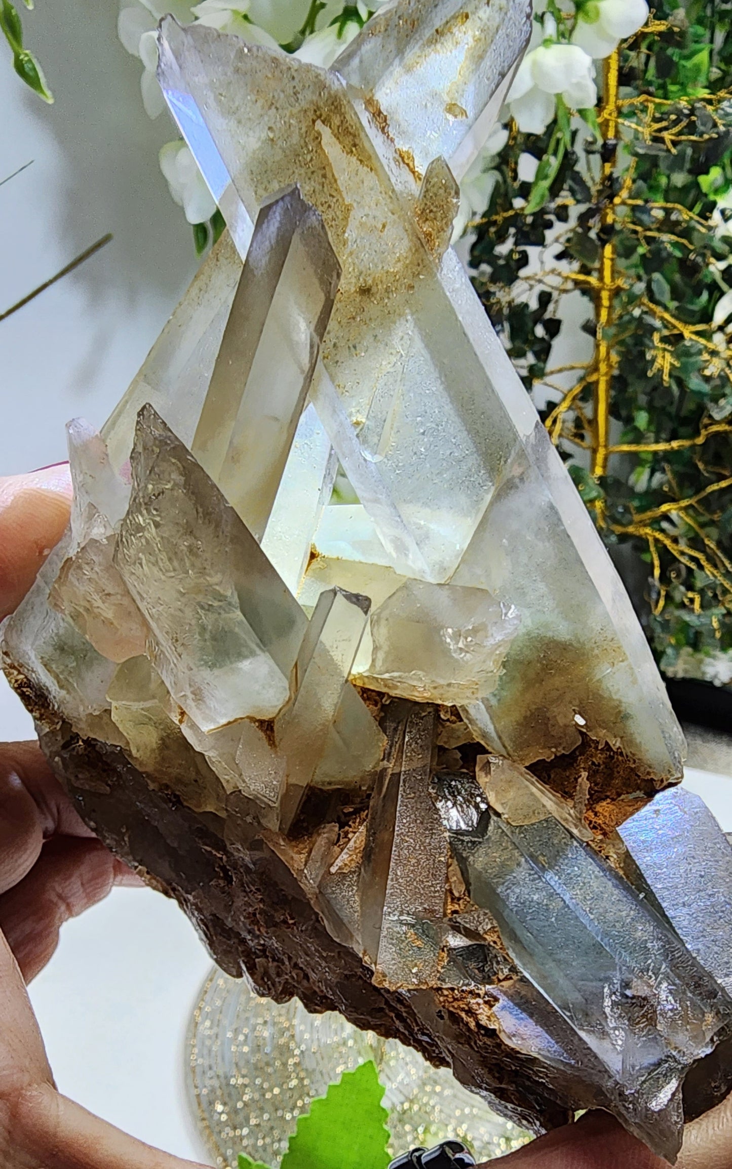 Green Phantom Quartz Cluster from Madagascar