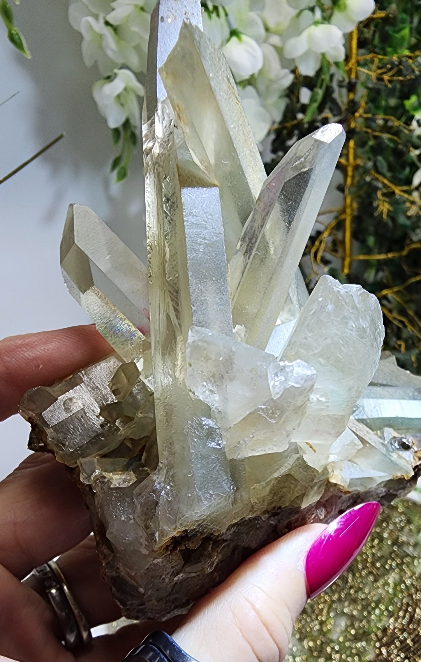 Green Phantom Quartz Cluster from Madagascar