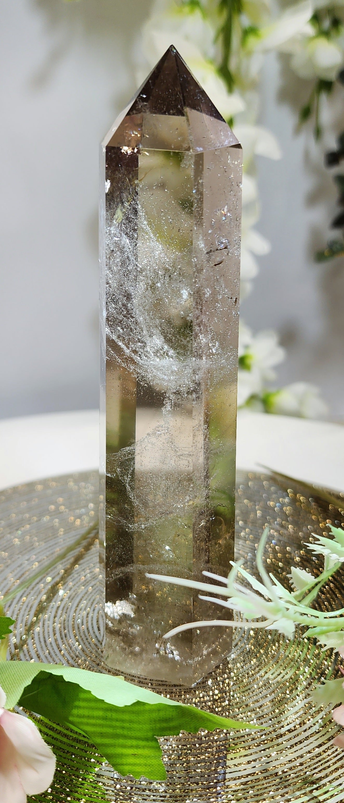 Smoky Quartz Tower With Rainbow and Slight Blue Phantom