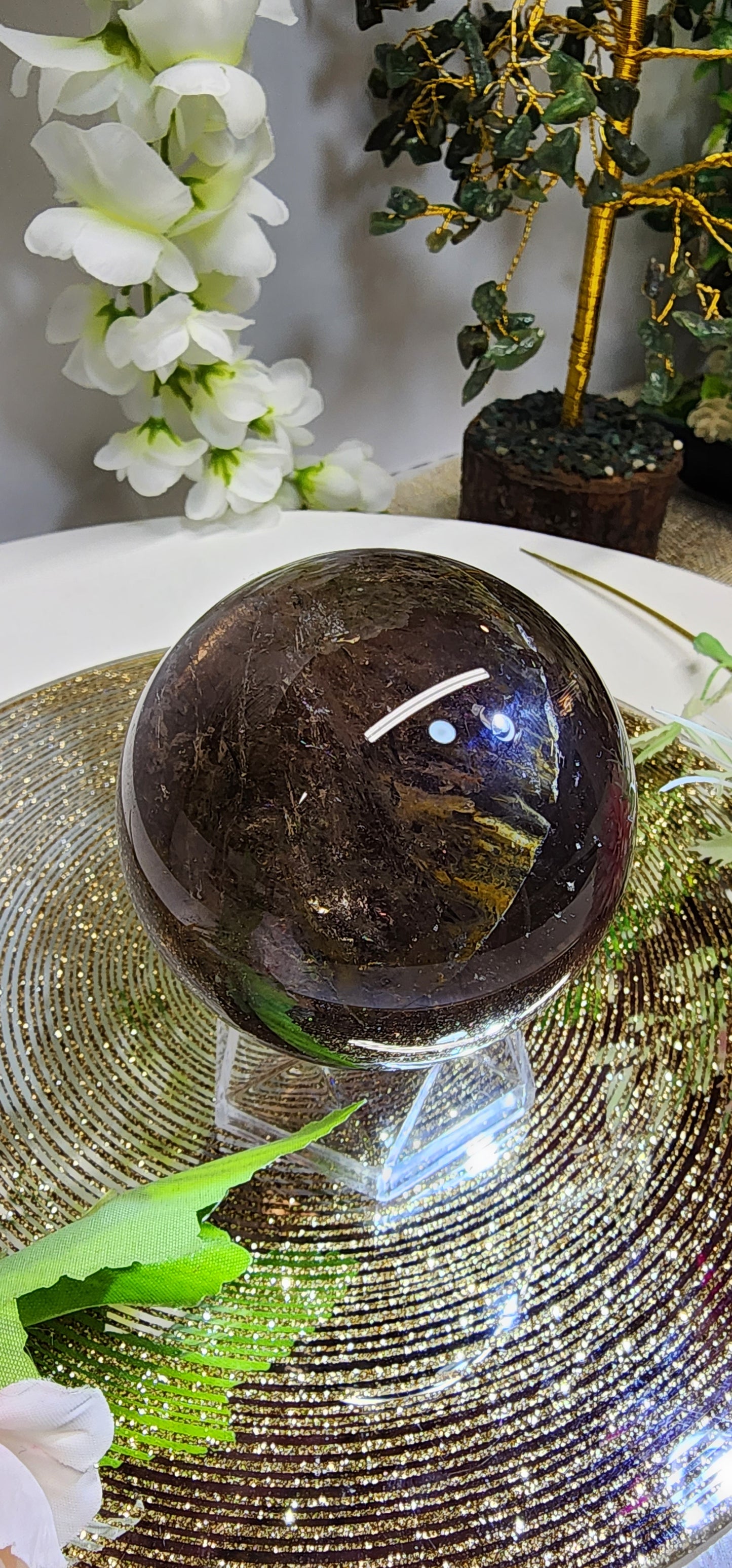 Smoky Quartz Sphere with Rainbows