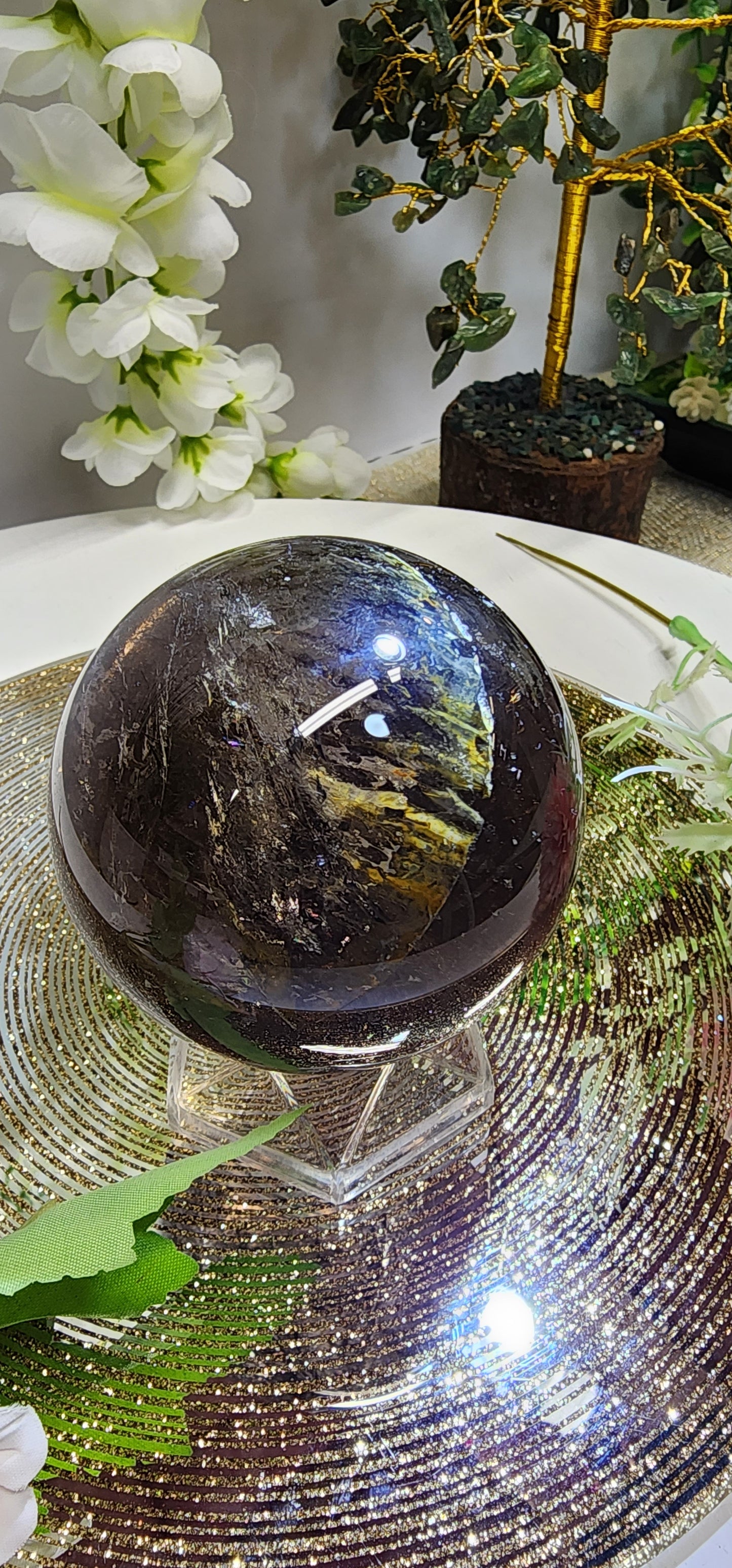 Smoky Quartz Sphere with Rainbows
