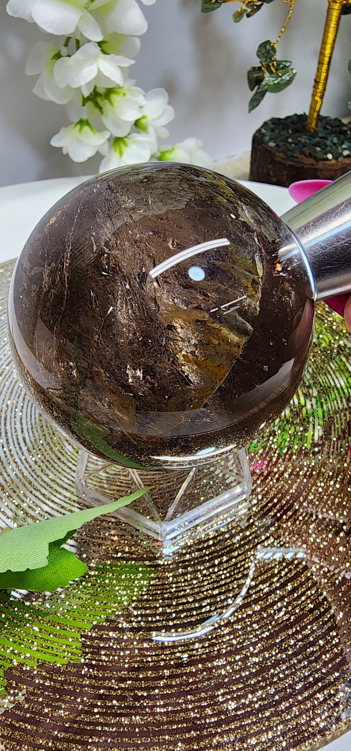 Smoky Quartz Sphere with Rainbows