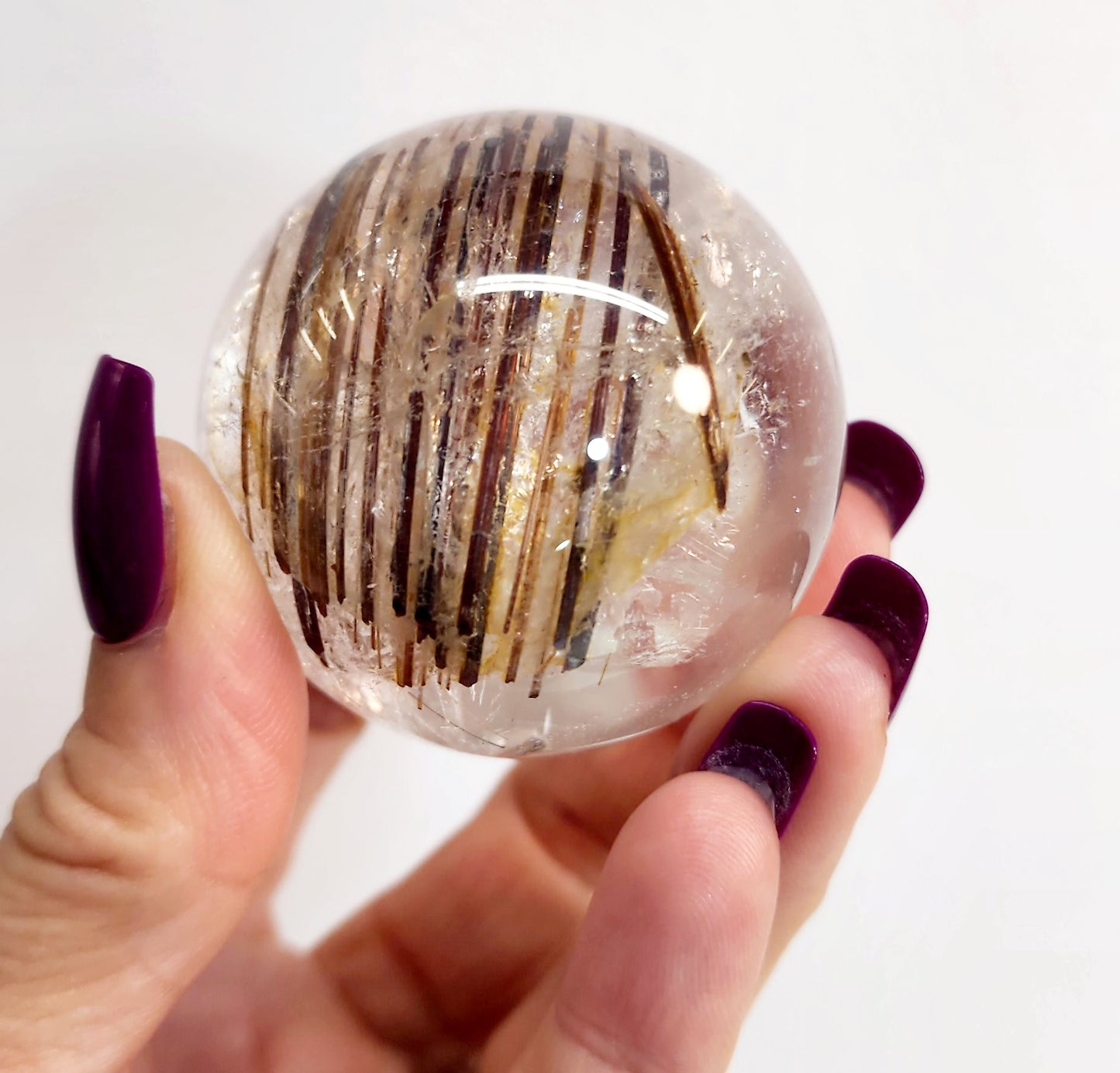 Clear Quartz with Copper & Gold Rutile and Tourmaline Sphere