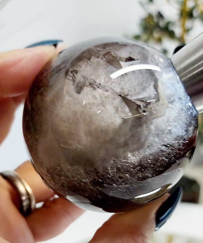 Smoky Quartz Sphere With Crystal growth and Garden with Free Shipping
