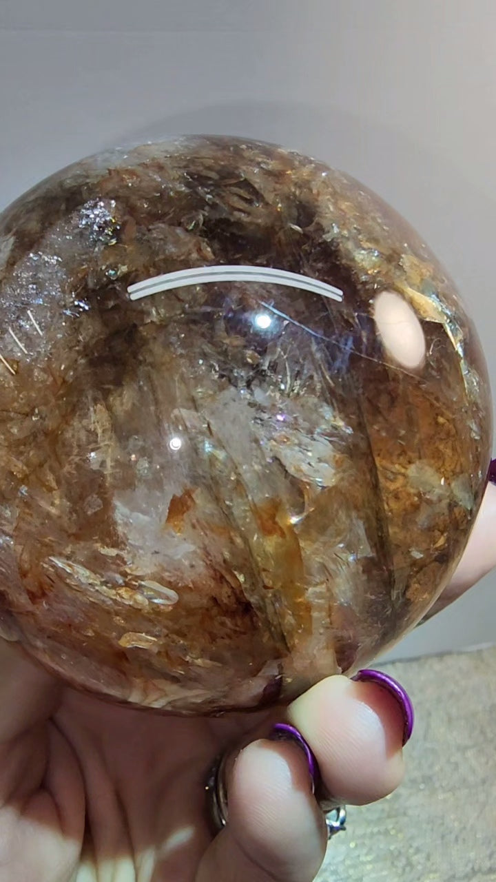 Lrg Fire Quartz and Golden Healer Sphere