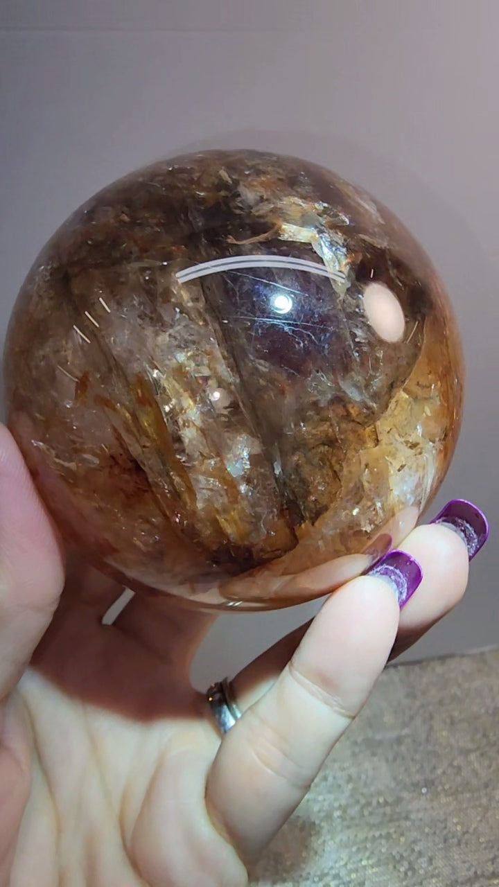 Lrg Fire Quartz and Golden Healer Sphere