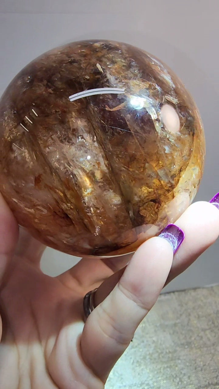 Lrg Fire Quartz and Golden Healer Sphere