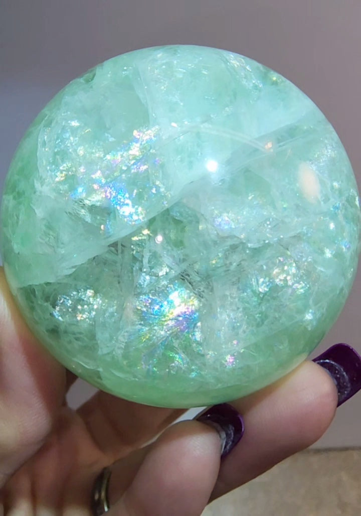 Mint Green Rainbow Fluorite Sphere