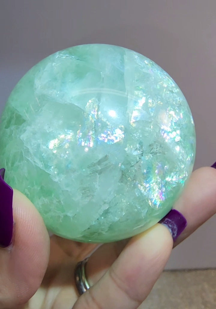 Mint Green Rainbow Fluorite Sphere
