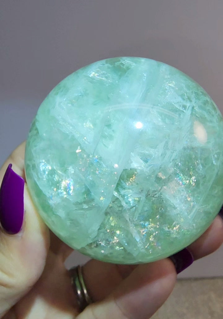 Mint Green Rainbow Fluorite Sphere