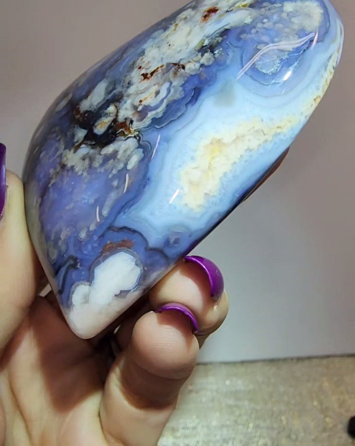 Blue Flower Agate Puff Heart