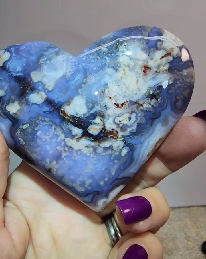 Blue Flower Agate Puff Heart