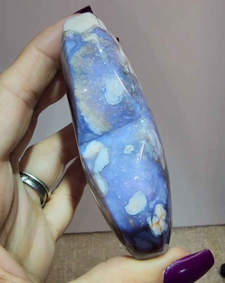 Blue Flower Agate Puff Heart
