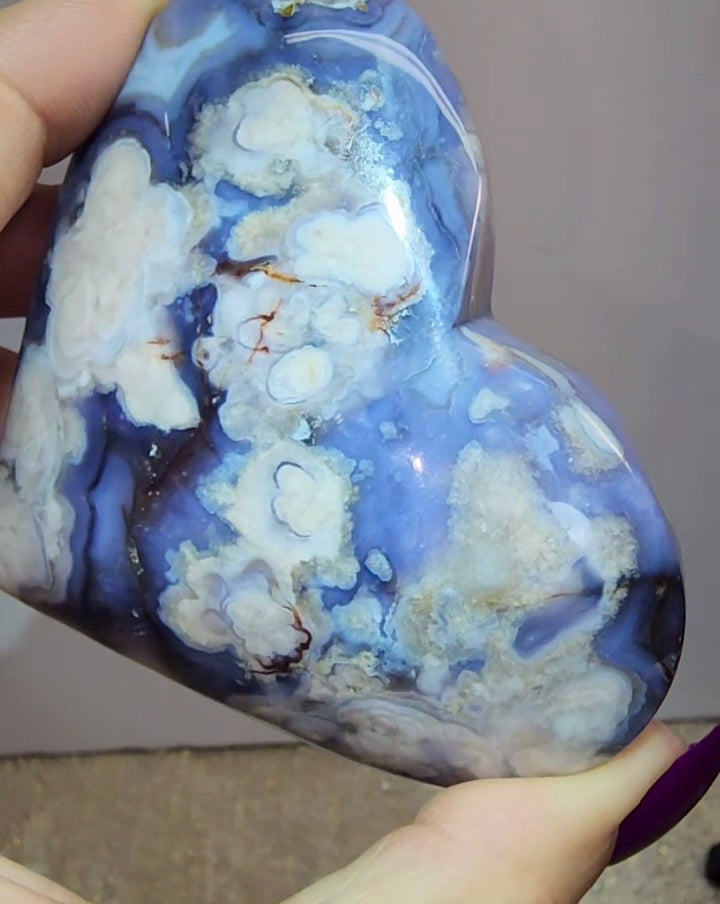Blue Flower Agate Puff Heart