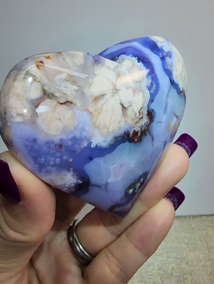 Blue Flowet Agate Puff Heart