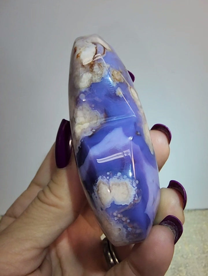 Blue Flowet Agate Puff Heart