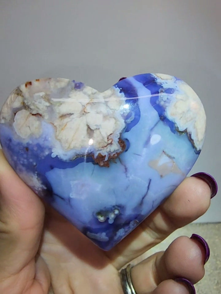 Blue Flowet Agate Puff Heart