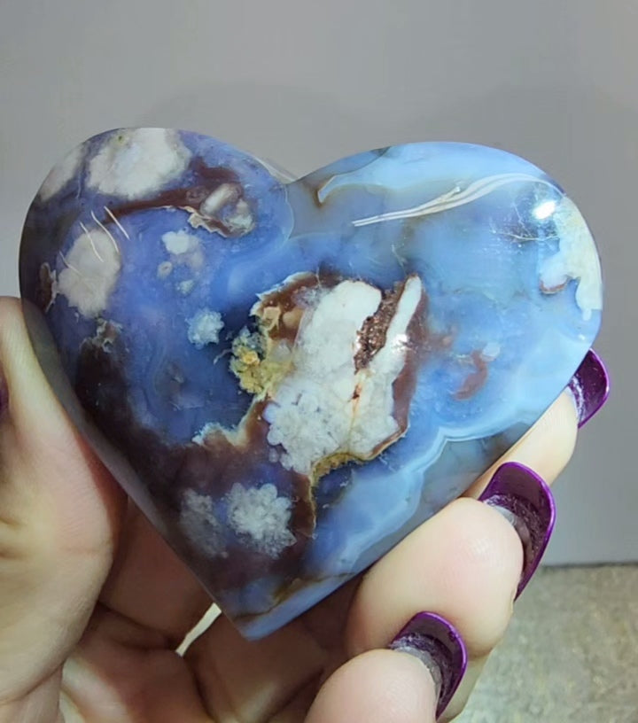 Blue Flower Agate Puff Heart