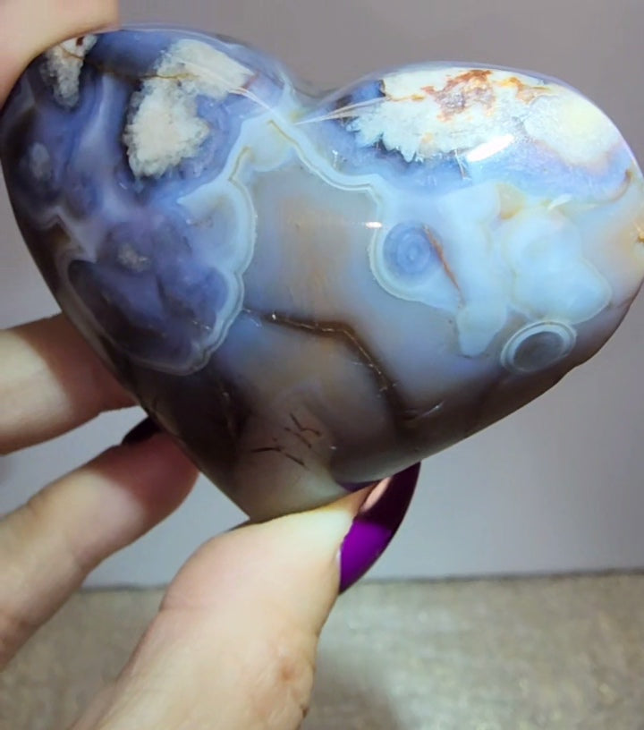 Blue Flower Agate Puff Heart