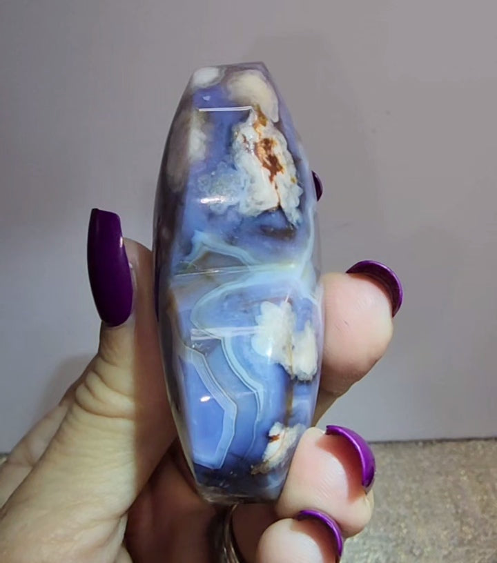 Blue Flower Agate Puff Heart